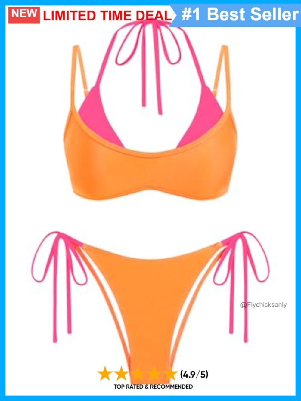 Double Layer Halter Bikini Set Polka Dot Side Tie Cheeky 2 Piece Swimsuit